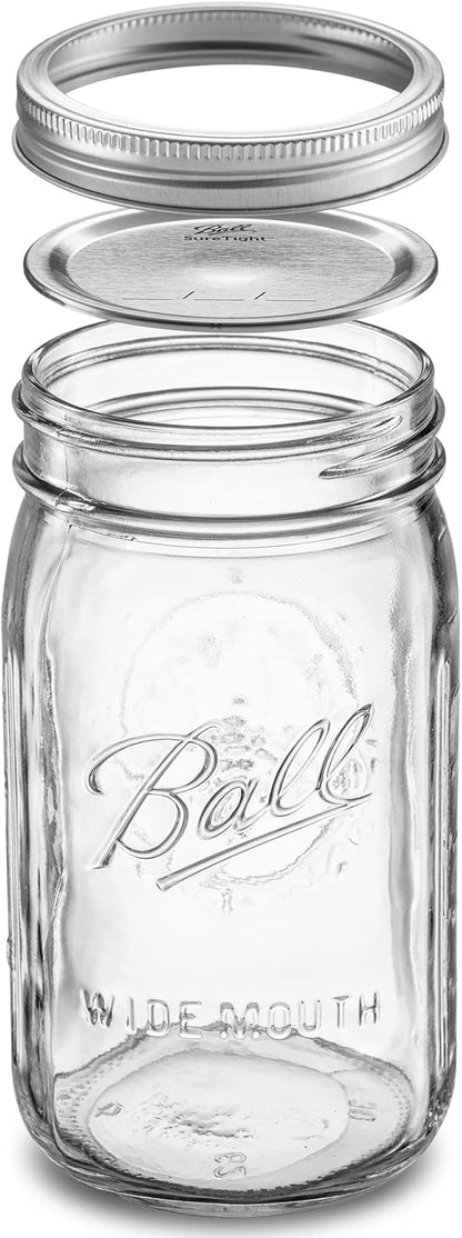 Wide Mouth Mason Jars 32 oz (Quart) Mason Jars with Lids and Bands (24-Pack) bundled With, KangarooBands Jar Opener, and Package Of Jar Labels | Canning, Fermenting, Pickling, DIY Decors Projects