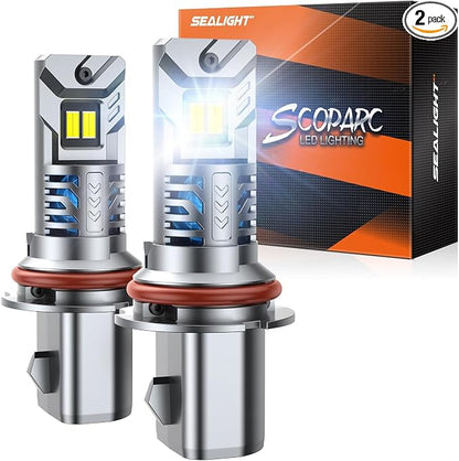 SEALIGHT S2S 9004 Light Bulbs, 40000LM Super Brighter, 6500K Pure White 9005 H11 Bulbs with Cooling Fan, 60K+ Hours Lifespan, 2-Pack for Powersports/ATV Lamps