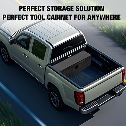Underbody Truck Tool Box Steel Storage ToolBox, Tool Chest Organizer w/Lock and Keys For Pickup, Truck Bed, RV, Trailer, Heavy Duty Waterproof Black Box,48 x 15 x 15 Inch