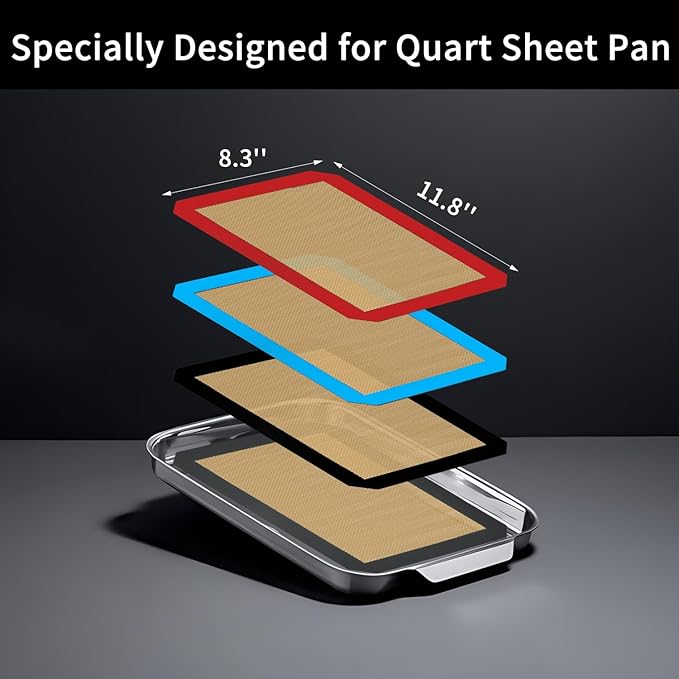 Small Silicone Baking Mats, 11-4/5x8-1/4 Inch Quarter Sheet Size, Non Stick