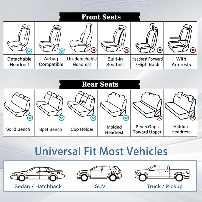 WELLDO Car Seat Covers, Gray, Full Set | Waterproof, Scratch-Resistant, Breathable & Easy to Clean, Universal for SUV Sedan Truck, w02