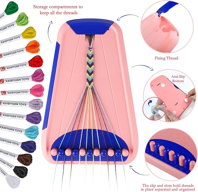 Rdfmy Friendship Bracelet Making Kit for Girls, Arts and Crafts Bracelets String Maker Kit for Kids Ages 8-12 Christmas Birthday Gifts Pink with Blue