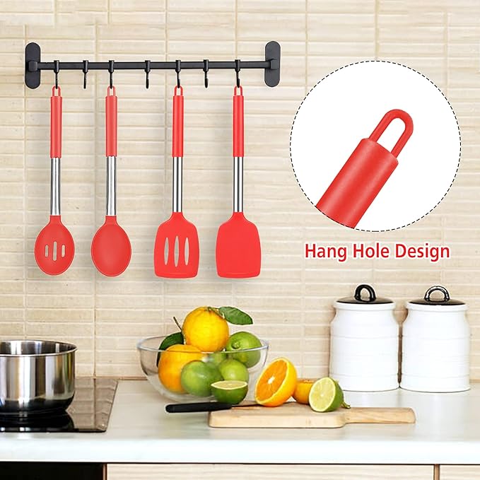 Pack of 4 Large Silicone Cooking Spatulas and Spoons, Slotted and Solid