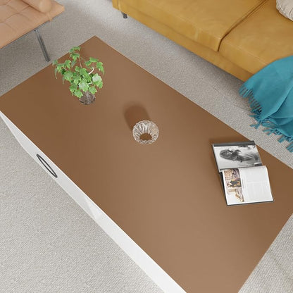 Leather Table Cover,1.8mm Thick,24x48 Inch Desk Cover,Large Desk Mat,Table Protector,Table Cover Protector,Desk Protector,Table Pad(Mud Color+Champagne Gold,24x48)