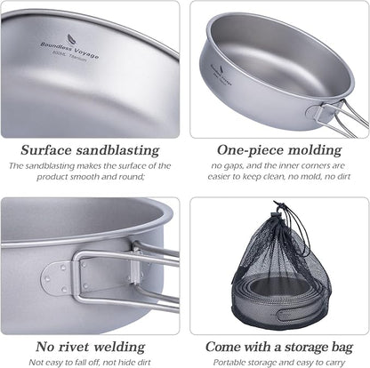 Boundless Voyage Titanium Bowls Dishes Set with Folding Handle Lightweight Portable Plates Saucers Tableware for Outdoor Camping Hiking Backpacking Ti1096T