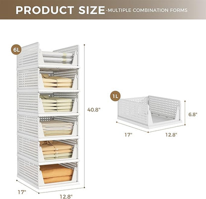 Pinkpum 6 Pack Closet Organizers Storage Bins, Stackable Plastic Drawer Basket