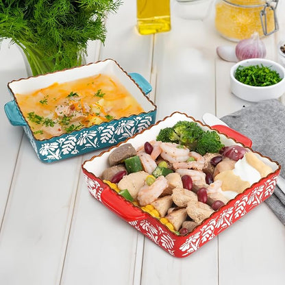 2 Pack Ceramic Baking Dish, 9 x 9 inch Porcelain Square Bakeware