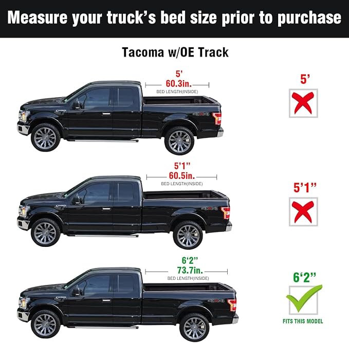 Tutel Low Profile Hard Shell Flip-Up Truck Bed Tonneau Cover|Fits 2016–2023 Toyota Tacoma 6'2" Bed (73.7") - TTLTMLPFU022