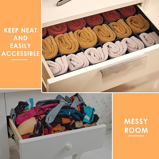Criusia 3 Pack Sock Underwear Organizer Dividers, 64 Cell Fabric Foldable