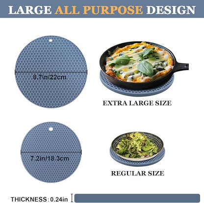 Silicone Trivets for Hot Dishes, Multi-Purpose Pot Holders 4PCS 2 Sizes 7 Inch & 9 Inch, Heat Resistant Non-Slip Silicone Trivet Mats Hot Pads for Kitchen Counter, Trivet for Hot Pots and Pans (Blue)