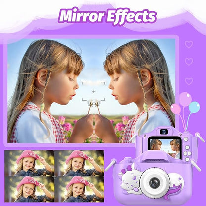 Goopow Kids Selfie Camera Toys for Girls Age 3-9, Digital Video Camera Toy with Protective Cover,Christmas Birthday Festival Gifts for 3-9 Year Old Girls Boys- 32GB SD Card Included