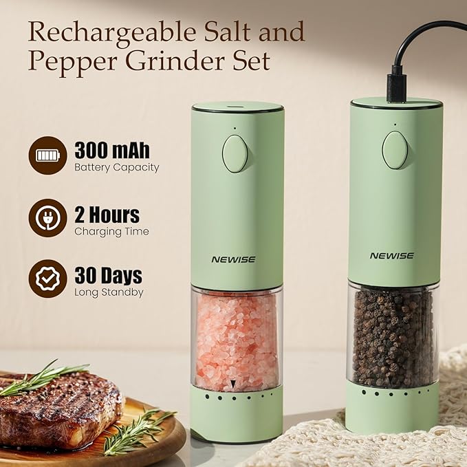 Newise Electric Salt and Pepper Grinder Set Rechargeable