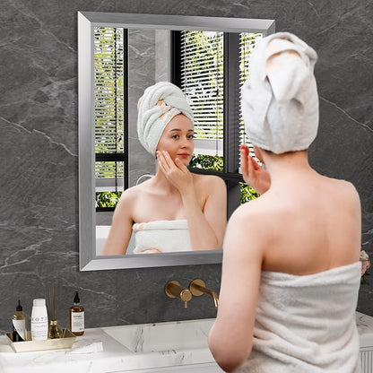 Amorho 22x30 Inch Bathroom Mirror Silver, Thick Metal Framed Wall Mirrors