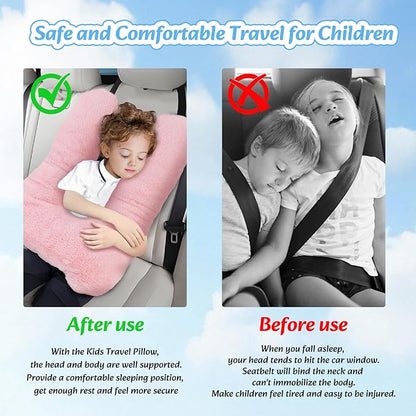 Swemos Travel Pillow, Car Pillow for Kids & Adults - Ergonomic Travel Pillows Sleeping Aid for Neck & Body Support, Car Travel Essentials Pillow on Road Trips-Pink
