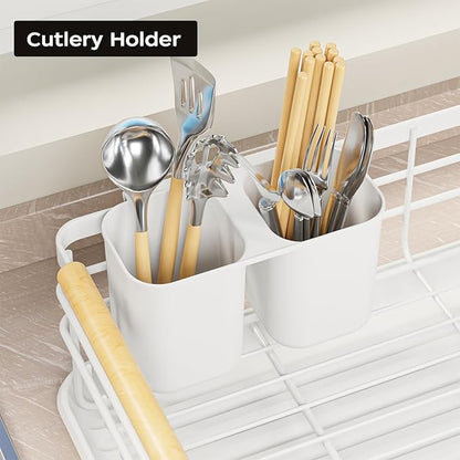 Dish Racks for Kitchen Counter: Wooden Handles, Thickened Metal, No Assembly.