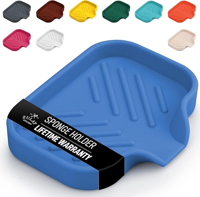 Zulay Kitchen Small Silicone Sponge Holder – Space-Saving Sink Organizer Tray