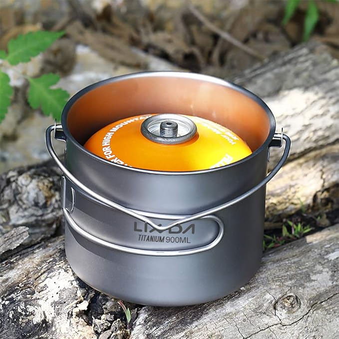 Titanium Pot, 750ml/900ml/1100ml Ultralight Titanium Pot Water Mug Cup with Lid and Foldable Handle Outdoor Camping Cooking Picnic