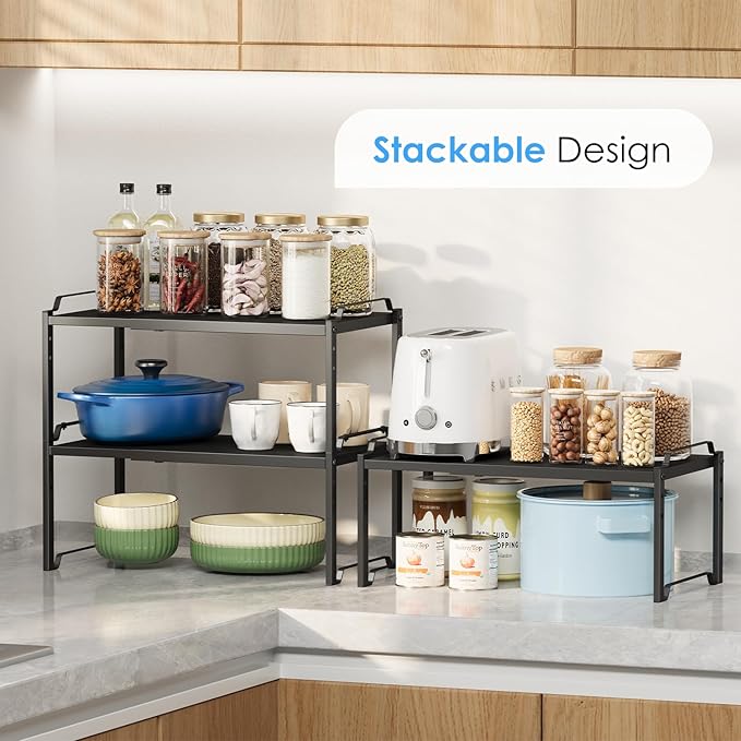 2 Pack 11” Width Expandable Kitchen Cabinet Organizer Shelves, Metal Kitchen