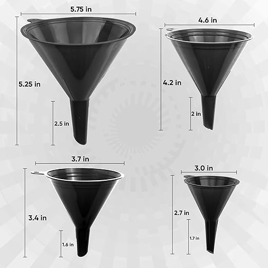 Funnels for Kitchen Use – Black Set in 4 Sizes | Durable, Non-Toxic Food Grade