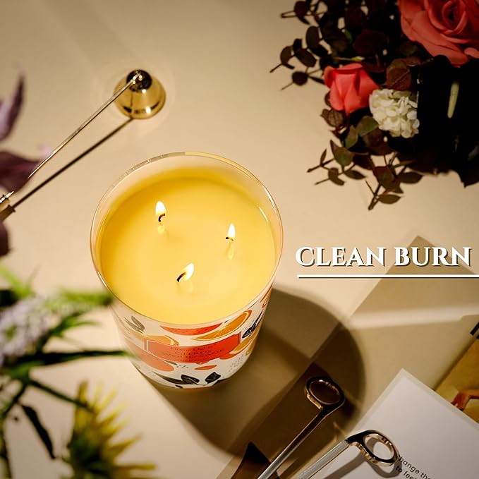 HomeLights Citrus Wood Sage Scented Candles | 34oz Soy Candles Eclectic Mixed Styles 3-Wick Large Candle Jars | Ideal Candle Gifts for Events, Home Decor Stress, Relief & Relaxation