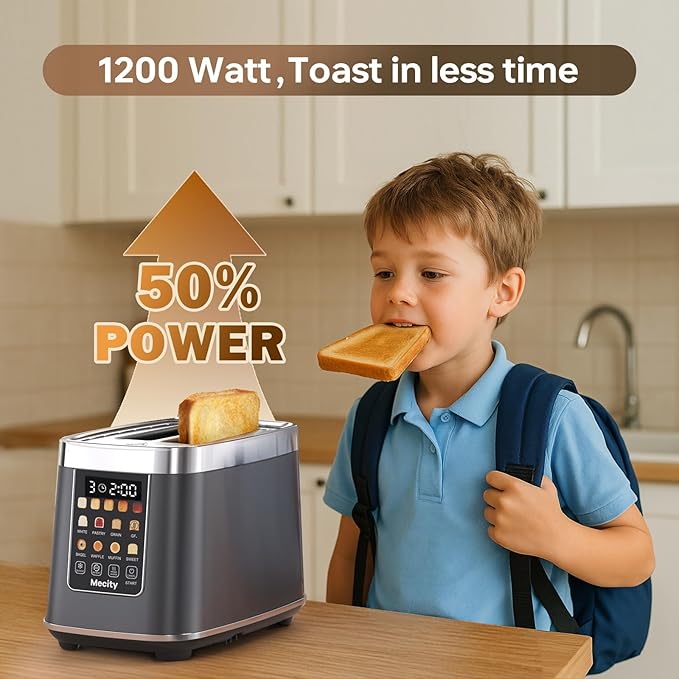 Mecity 2 Slice Toaster with Touch Screen & Auto Lift, Stainless Steel