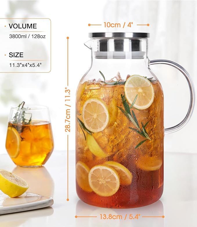 LUNA&MANTHA 1 Gallon Glass Pitcher
