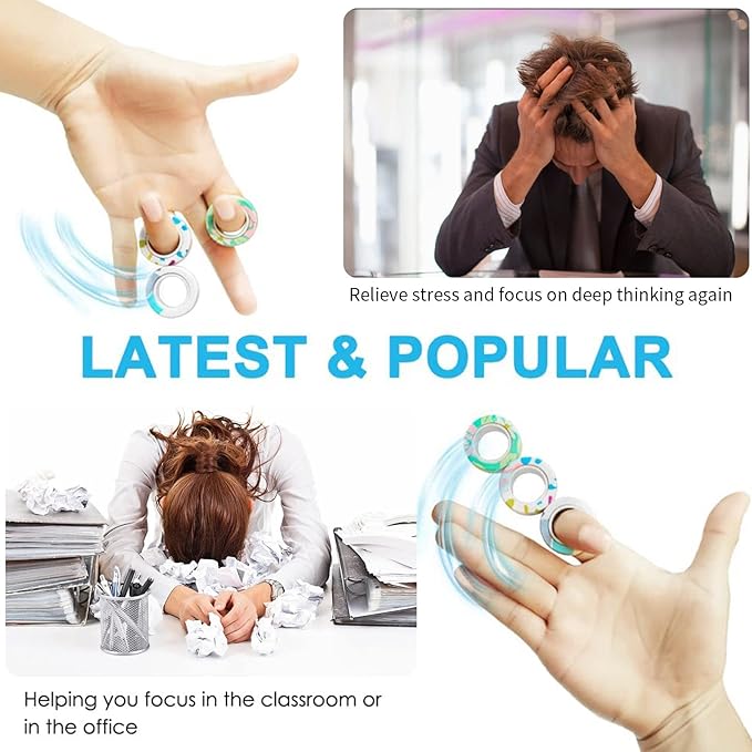 24Pcs Magnetic Rings Fidget Toys Spinner Set Halloween Party Favors,Finger Magnet Rings Endless Hours of Fun ADHD Stress Relief Fidget Spinner for Relieve Anxiety Birthday for Adults Teens Kids