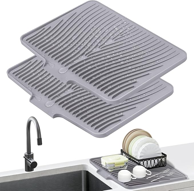 Silicone Dish Drying Mat for Kitchen Counter, Dish Drying Pad, Non-Slip Drain