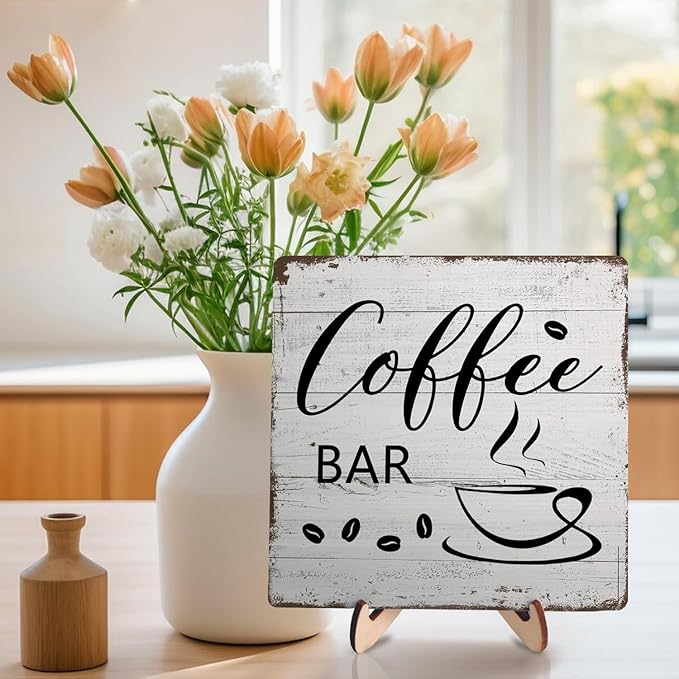Coffee Bar Decor Sign – Rustic Wooden Plaque