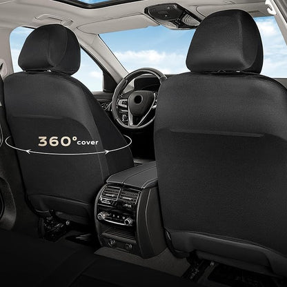 Coverado Car Seat Covers Full Set, Luxury Leather Car Seat Covers, Automotive Front and Rear Mesh Seat Covers, Full Set 5 Seats, Black Seat Covers for SUV Sedan Truck