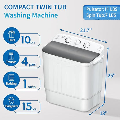 Portable Twin Tub 18lbs Washing Machine