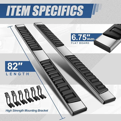Auto Dynasty Running Boards Compatible with 2007-2021 Toyota Tundra Double Extended Cab, Stainless Steel Side Step Rail Nerf Bars, 6.75" Step Bars, Chrome