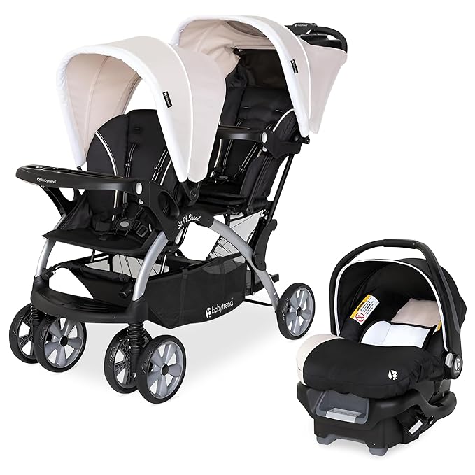 Baby Trend Infant and Toddler Double Stroller & Car Seat Combo, 2 Pc Set, Khaki - Portable and Lightweight Stroller Duo and Car Seat Travel System Tandem