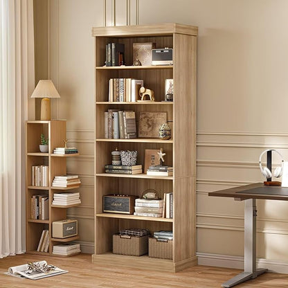 70.8" Tall Brown Bookshelf, Farmhouse Modular Bookcase with 6-Tier Adjustable Shelves, Large Storage Cabinet for Home Office, Living Room, Set of 4