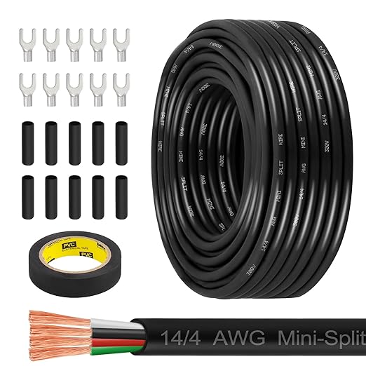 MOOKEERF 14/4 AWG Mini-Split Cable - 50FT 14 AWG 4 Conductor Control Cable 300V