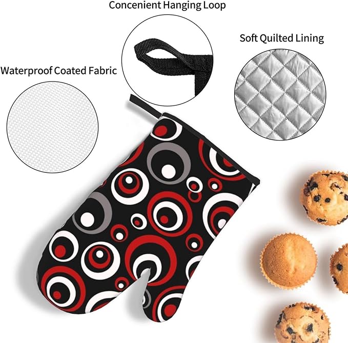 Retro Red Circles Oven Mitt and Pot Holder Set
