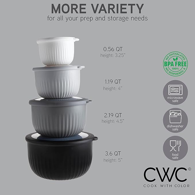 COOK WITH COLOR Prep Bowls with Lids- Wide and Deep Nesting Plastic Small