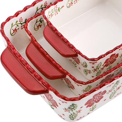 Coloch 3 Pack Ceramic Baking Dishes, Rectangular Bakeware Set Hand-painted