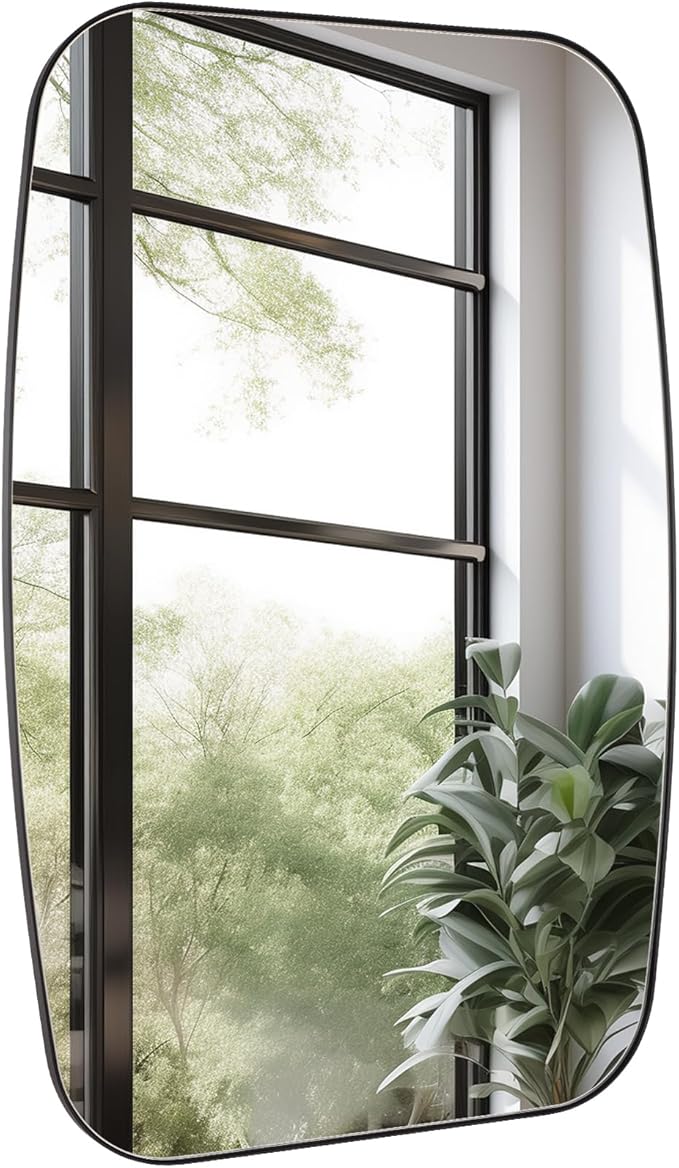 Black Oval Mirror, Oblong Bathrrom Mirror Modern Anti Rust