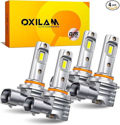 OXILAM Q26 9005 9006 Bulbs, 6500K Cool White HB3 HB4 Fog Light Bulb, 1:1 Mini Design as Halogen, Wireless Plug and Play, Pack of 4