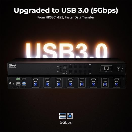 TESmart USB 3.0 HDMI KVM Switch 8 Port 4K@60Hz, 8X1 Rackmount KVM