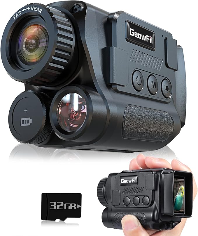 GeowFiiTech Night Vision Monocular, 4K Infrared Digital Night Vision Goggles with 850nm IR, 40M Photo & 4K Video, 984FT Range, 8X Zoom, Rechargeable Battery, 32GB Card for Hunting Camping Adventure
