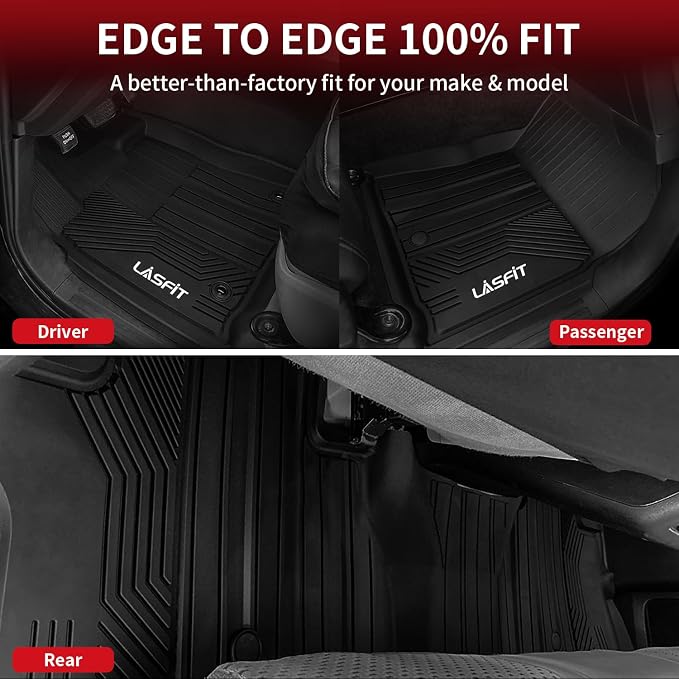 LASFIT Floor Mats for Toyota Tundra 2014-2021 CrewMax Cab, All Weather Custom Fit Floor Liner for Tundra SR5/TRD/Limited TPE Mats Front&Rear 2 Row Car Mats, Black
