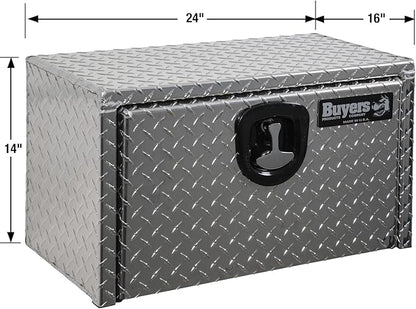 Buyers Products 1705160 Diamond Tread Aluminum Underbody Truck Tool Box, 14 x 16 x 24, Made in USA, .100 in. Thick, Corrosion Resistant, Locking Compression Latch, Secure Storage for Work Trucks