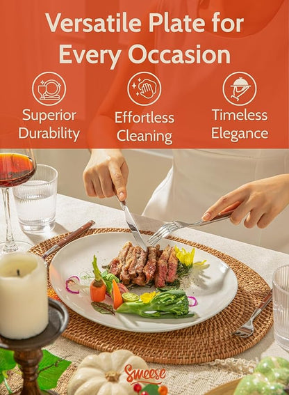 Sweese Porcelain 11 Inch Dinner Plates Set of 6 - White Dinner Plates - Dishwasher, Microwave, Oven Safe, Scratch Resistant