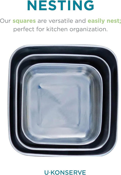 U Konserve Stainless Steel Nested Trio Food Storage Container Bento Box, Set of 3 (15, 30, & 50 oz), Leak Resistant, Silicone Lid, Dishwasher Safe, Plastic Free