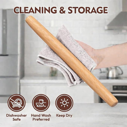 17 Inch French Rolling Pin, Wooden Dough Roller