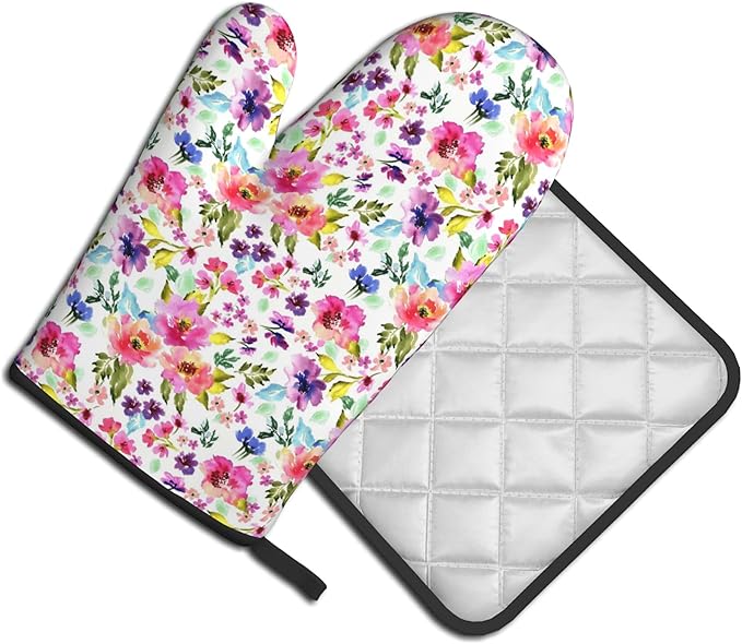 Floral Oven Mitts and Pot Holders Sets Spring Summer Kitchen Mitts Colorful