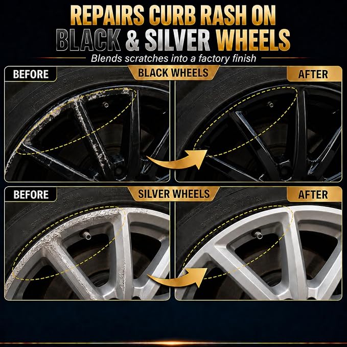 Gloss Black Rim Touch Up Paint - Wheel Scratch Repair Kit for Curb Rash & Scratches, Quick and Easy Rim Paint for Wheel Repair, Universal Gloss Black