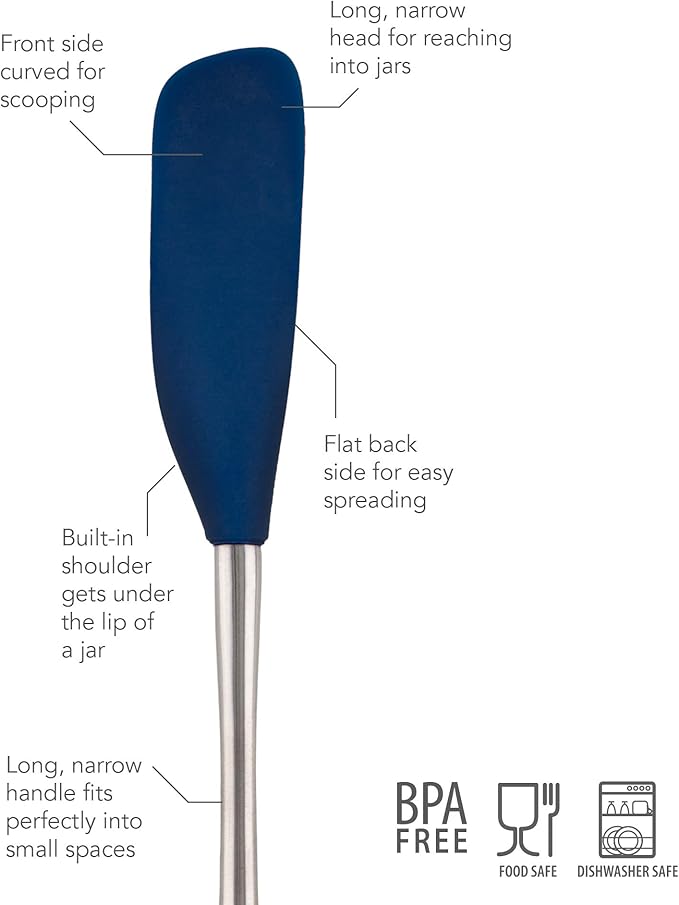 Tovolo Jar Spatula Silicone Long Stainless Steel Handle Scraper Spatula Deep